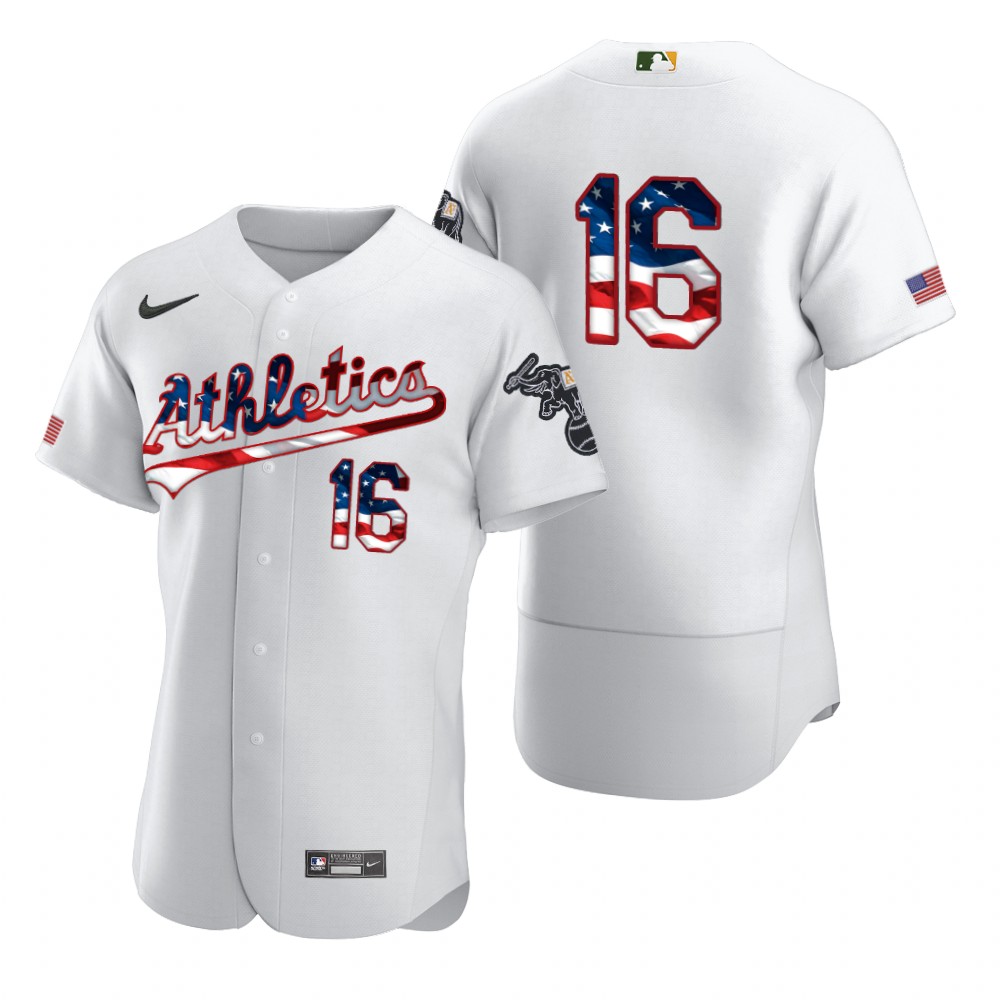 Oakland Athletics #16 Liam Hendriks Men Nike White Fluttering USA Flag Limited Edition Authentic MLB Jersey
